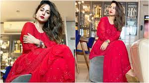 Eid Mubarak: Hina Khan pairs ₹6k chikankari gharara set with bold red lips
